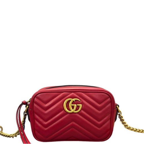 Gucci Matelasse Mini GG Marmont Chain Shoulder Bag Calfskin Red Gucci Matelasse Mini GG Marmont Chain Shoulder Bag Calfskin Red