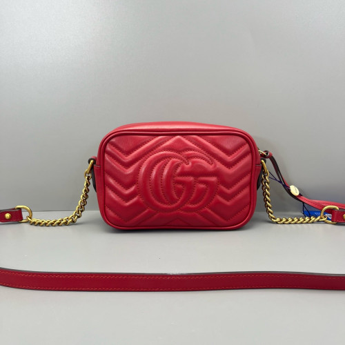Gucci Matelasse Mini GG Marmont Chain Shoulder Bag Calfskin Red Gucci Matelasse Mini GG Marmont Chain Shoulder Bag Calfskin Red