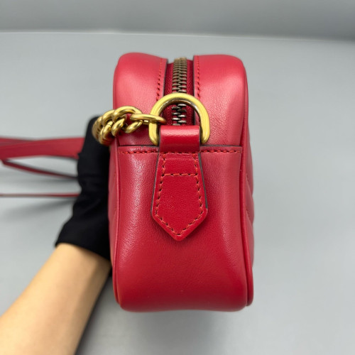 Gucci Matelasse Mini GG Marmont Chain Shoulder Bag Calfskin Red Gucci Matelasse Mini GG Marmont Chain Shoulder Bag Calfskin Red