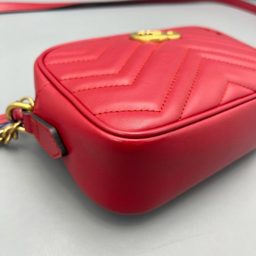 Gucci Matelasse Mini GG Marmont Chain Shoulder Bag Calfskin Red Gucci Matelasse Mini GG Marmont Chain Shoulder Bag Calfskin Red