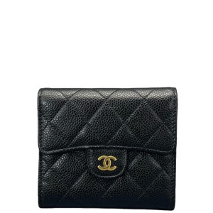 Chanel Quilted Flap Wallet Grained Calfskin Black