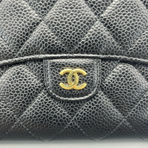 Chanel Quilted Flap Wallet Grained Calfskin Black