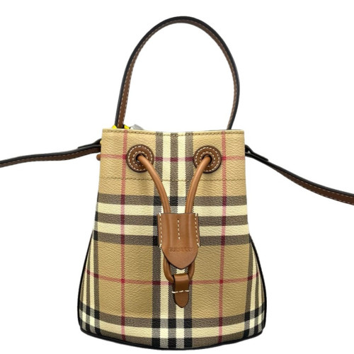 Burberry Bucket House Check Calfskin Beige Brown Black