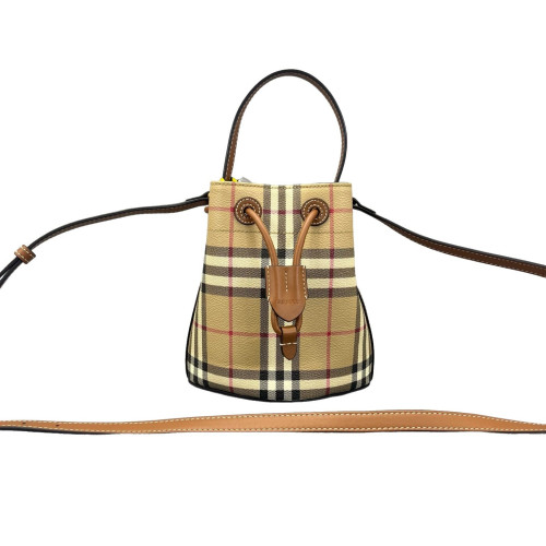 Burberry Bucket House Check Calfskin Beige Brown Black