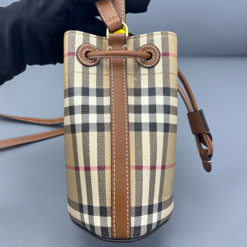 Burberry Bucket House Check Calfskin Beige Brown Black