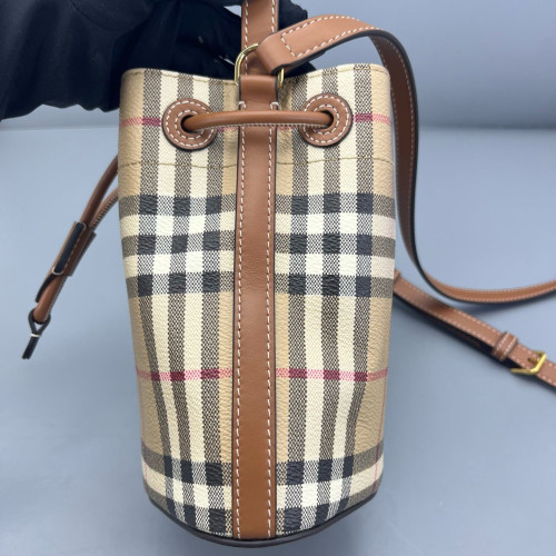 Burberry Bucket House Check Calfskin Beige Brown Black