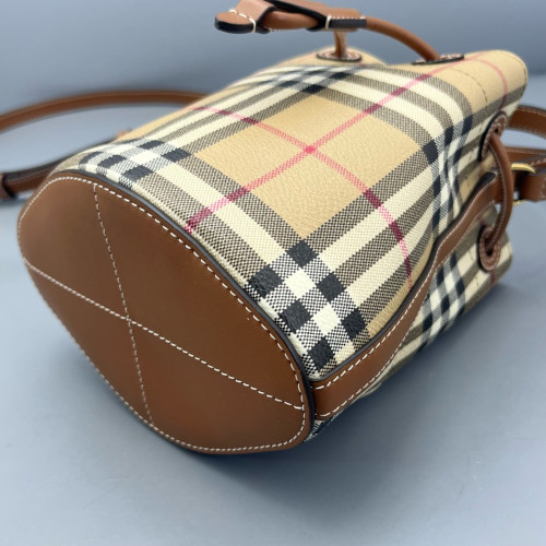 Burberry Bucket House Check Calfskin Beige Brown Black