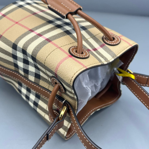Burberry Bucket House Check Calfskin Beige Brown Black