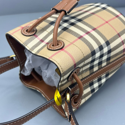 Burberry Bucket House Check Calfskin Beige Brown Black
