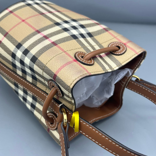 Burberry Bucket House Check Calfskin Beige Brown Black