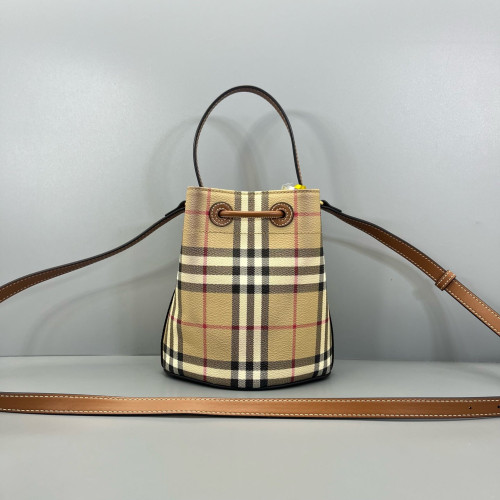 Burberry Bucket House Check Calfskin Beige Brown Black