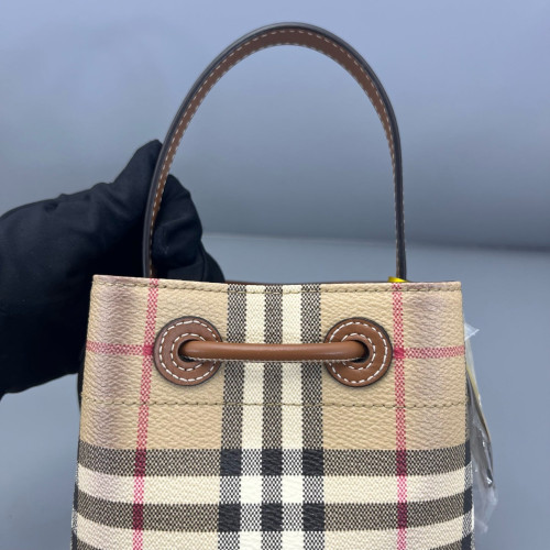 Burberry Bucket House Check Calfskin Beige Brown Black
