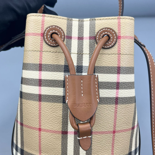 Burberry Bucket House Check Calfskin Beige Brown Black