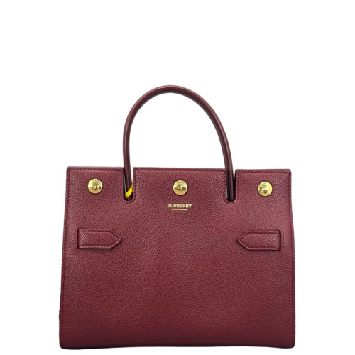 Burberry Mini Two Handle Title Tote Calfskin Dark Red