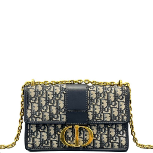 Dior 30 Montaigne Chain Flap Bag Oblique Beige Navy Black