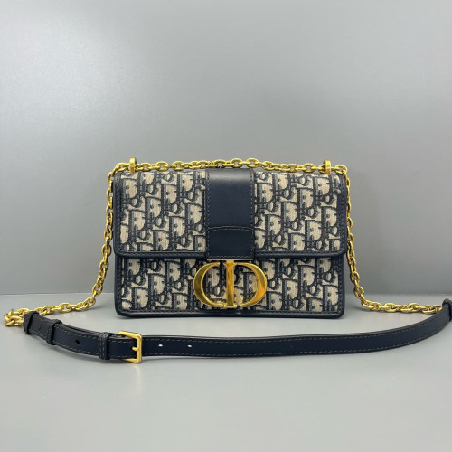 Dior 30 Montaigne Chain Flap Bag Oblique Beige Navy Black