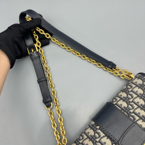 Dior 30 Montaigne Chain Flap Bag Oblique Beige Navy Black