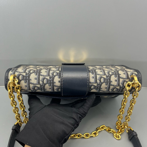 Dior 30 Montaigne Chain Flap Bag Oblique Beige Navy Black