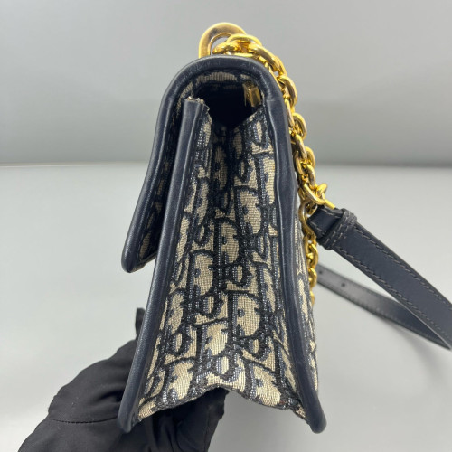 Dior 30 Montaigne Chain Flap Bag Oblique Beige Navy Black