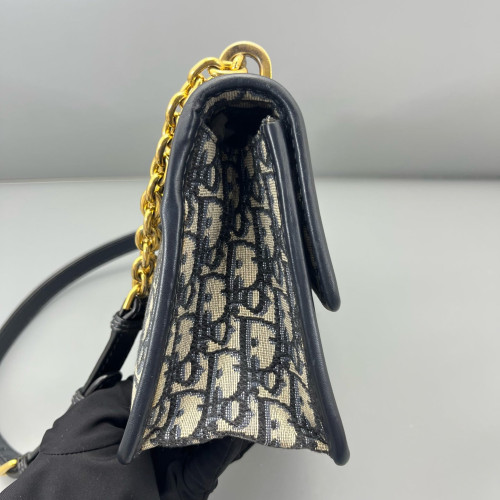 Dior 30 Montaigne Chain Flap Bag Oblique Beige Navy Black