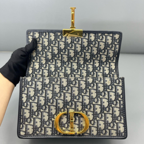 Dior 30 Montaigne Chain Flap Bag Oblique Beige Navy Black