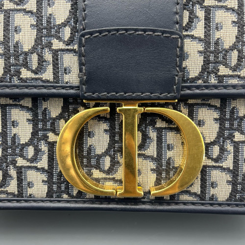 Dior 30 Montaigne Chain Flap Bag Oblique Beige Navy Black