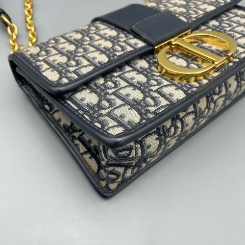 Dior 30 Montaigne Chain Flap Bag Oblique Beige Navy Black