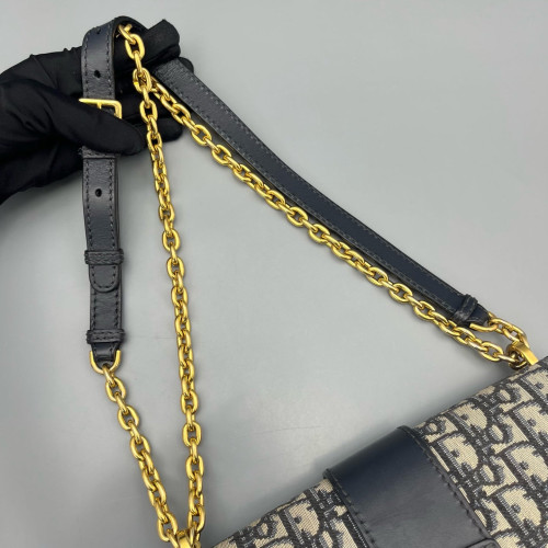Dior 30 Montaigne Chain Flap Bag Oblique Beige Navy Black