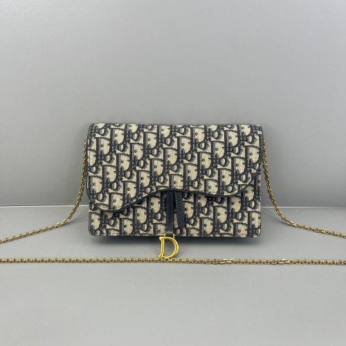 Dior Medium Saddle Chain Pouch Oblique Navy Beige Black