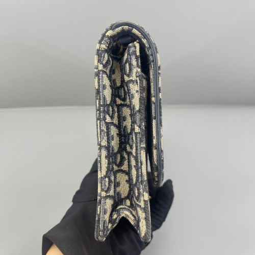 Dior Medium Saddle Chain Pouch Oblique Navy Beige Black