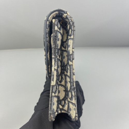 Dior Medium Saddle Chain Pouch Oblique Navy Beige Black
