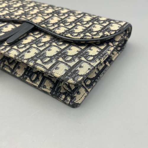 Dior Medium Saddle Chain Pouch Oblique Navy Beige Black