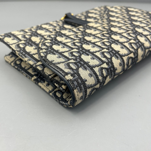 Dior Medium Saddle Chain Pouch Oblique Navy Beige Black