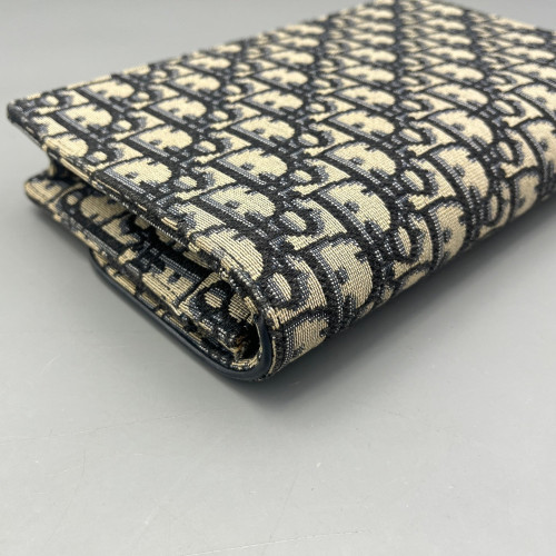 Dior Medium Saddle Chain Pouch Oblique Navy Beige Black