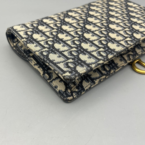 Dior Medium Saddle Chain Pouch Oblique Navy Beige Black