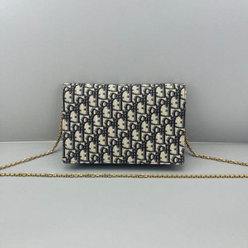 Dior Medium Saddle Chain Pouch Oblique Navy Beige Black