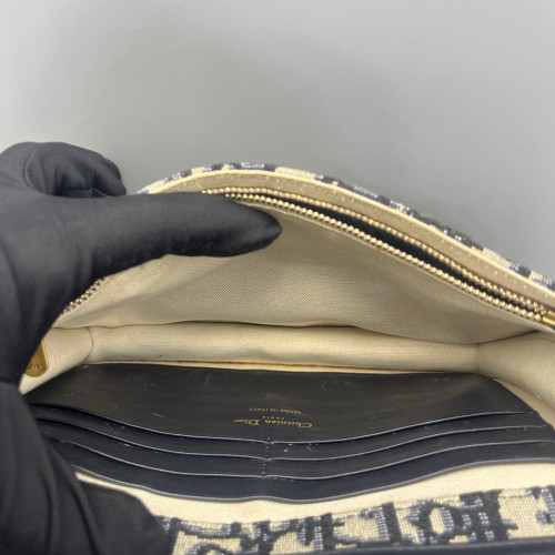 Dior Medium Saddle Chain Pouch Oblique Navy Beige Black