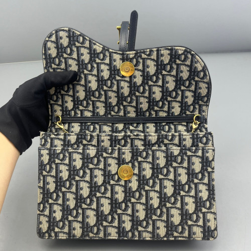 Dior Medium Saddle Chain Pouch Oblique Navy Beige Black