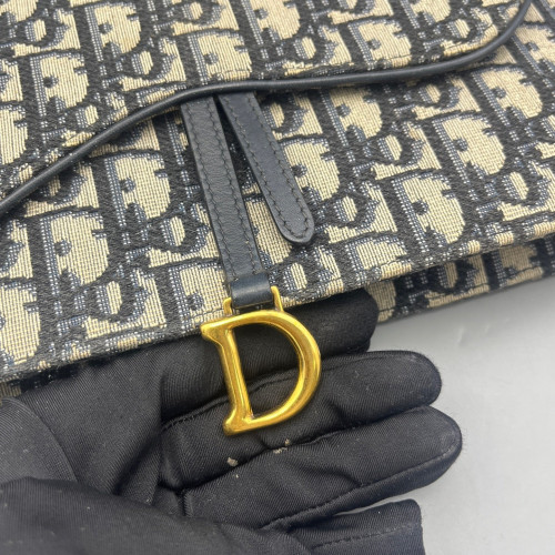 Dior Medium Saddle Chain Pouch Oblique Navy Beige Black