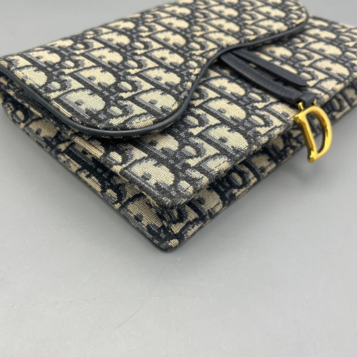 Dior Medium Saddle Chain Pouch Oblique Navy Beige Black