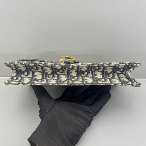 Dior Medium Saddle Chain Pouch Oblique Navy Beige Black