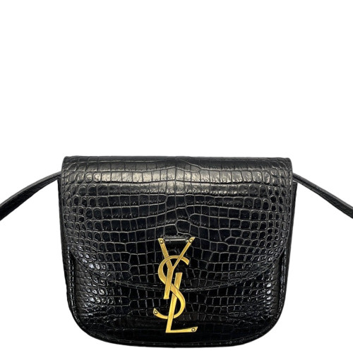 Yves Saint Laurent Small Kaia Satchel Calfskin Crocodile Embossed Black