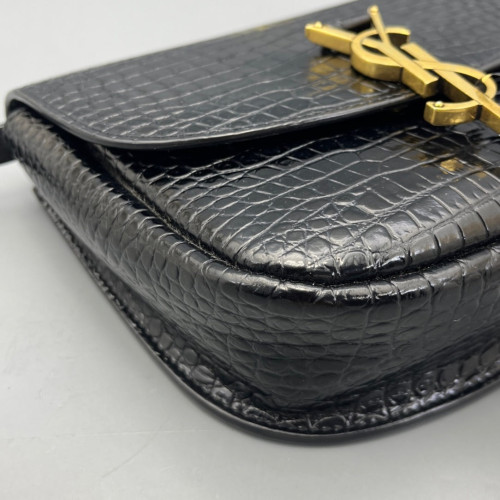 Yves Saint Laurent Small Kaia Satchel Calfskin Crocodile Embossed Black