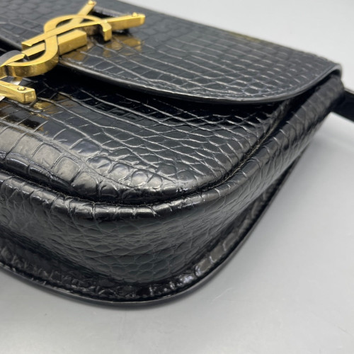 Yves Saint Laurent Small Kaia Satchel Calfskin Crocodile Embossed Black