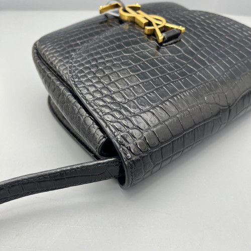 Yves Saint Laurent Small Kaia Satchel Calfskin Crocodile Embossed Black