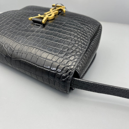 Yves Saint Laurent Small Kaia Satchel Calfskin Crocodile Embossed Black