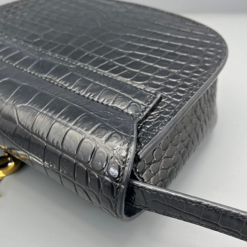Yves Saint Laurent Small Kaia Satchel Calfskin Crocodile Embossed Black