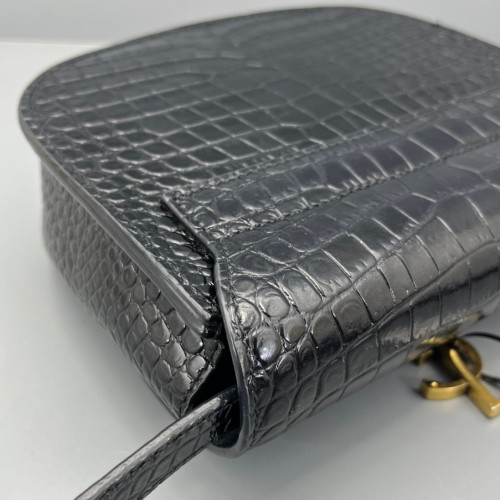 Yves Saint Laurent Small Kaia Satchel Calfskin Crocodile Embossed Black