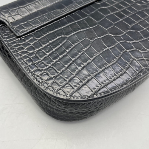 Yves Saint Laurent Small Kaia Satchel Calfskin Crocodile Embossed Black