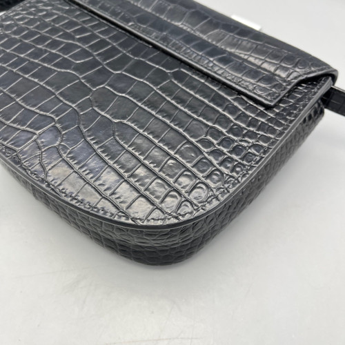 Yves Saint Laurent Small Kaia Satchel Calfskin Crocodile Embossed Black